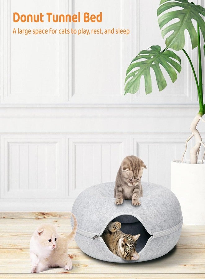 ARJEX Cat Tunnel Bed, Cat Tunnels with Ventilated Window for Indoor Cats, Cat Cave for Hideaway, Anti-Collapse Felt Play Tunnel for Small Pets ((Light Gray, Medium - 20 Inch Diameter) - Image 3